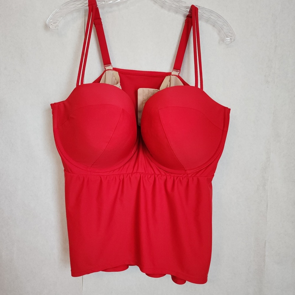 Cacique Bandeau Tankini Womens Size 40F Red Padded Swimwear Underwire Plus *Flaw - Picture 10 of 13
